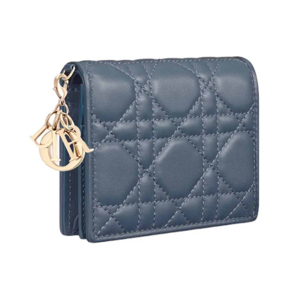 Mini Lady D Wallet Pastel Midnight Blue Cannage Lambskin